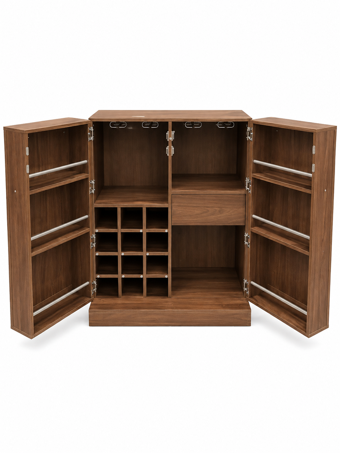 Politorno Double-Door Bar Cabinet with Fold-Out Side Shelves